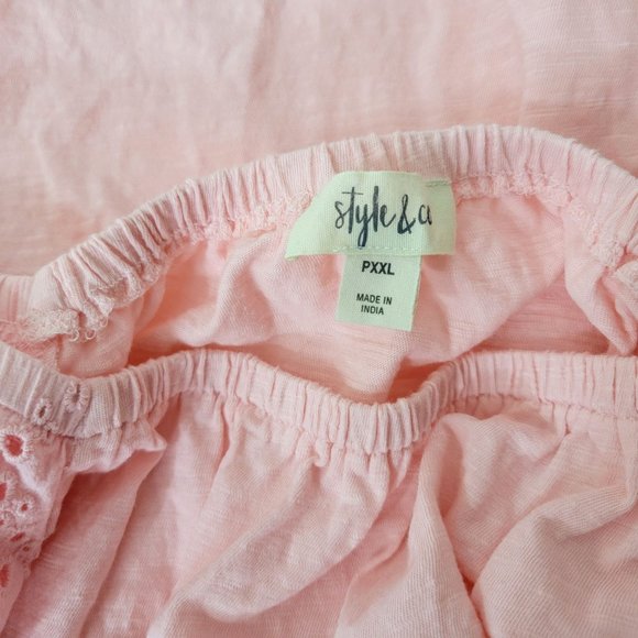 Style and Co Pink Jersey Peasant Blouse with Eyelet Sleeves PXXL - Picture 3 of 4